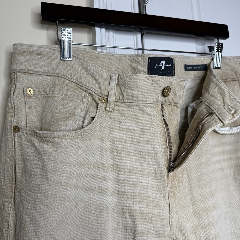 7 For All Mankind Slimmy Tapered Jeans Men's 36 (38/30) Beige Bamboo Stretch - Picture 4 of 10